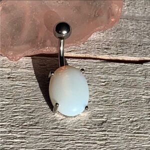 Opalite stone belly button ring navel ring 14 gauge surgical steel opal